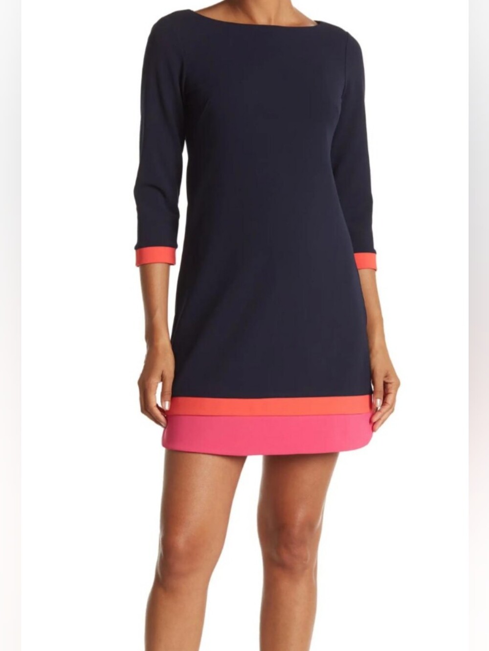 🌼B2G1🌼 Vince Camuto Navy Mini Dress with Coral & Pink Trim